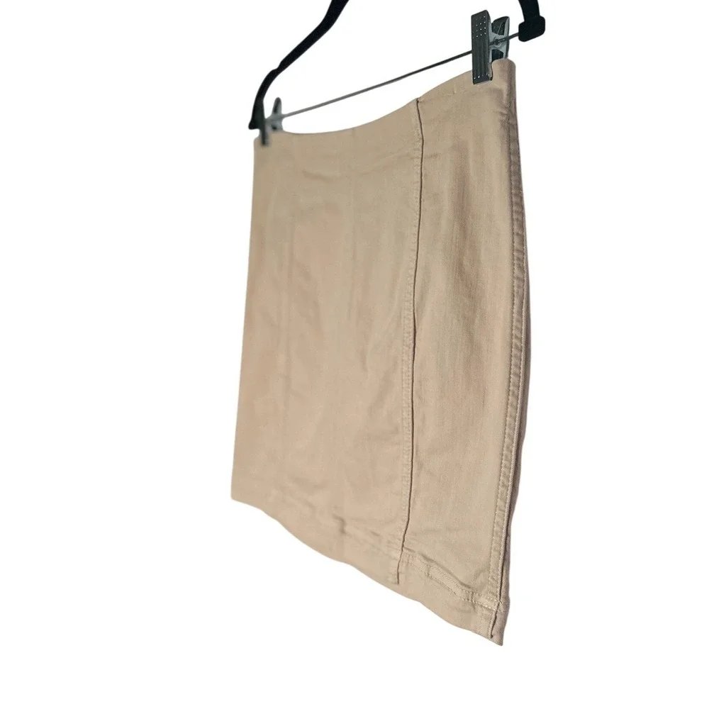 Free People Modern Femme Denim Mini‎ Skirt 8 Stone High-Waisted Bodycon Neutral